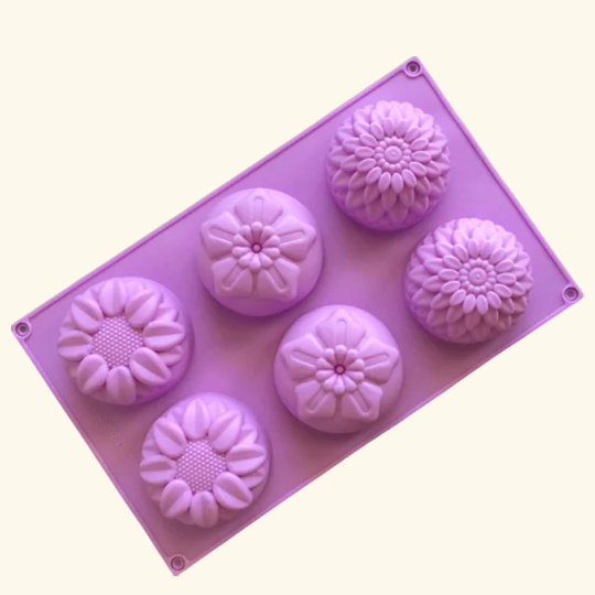 6 Cavity Rectangle + Round Flower Shaped Soap Mould- Combo Pack