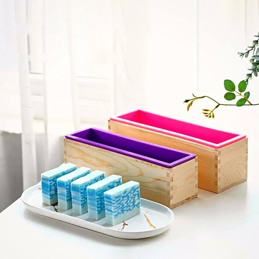 6 Round Flower Mold  + Wooden Rectangle Silicone Soap Mould- Combo Pack