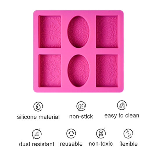 6 Flower Pattern Shape Rectangle Mold + 9 Cavity Rectangle Soap Mold - Combo Pack