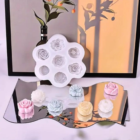 Rose Peony Flower Silicone Candle Mould -  7 Cavity