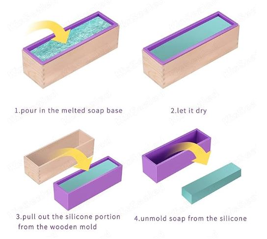 Wooden Rectangle Silicone Soap Mould + Soap Cutter