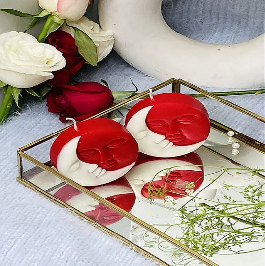 3D Sun Moon Face Soft Silicone Candle Mold