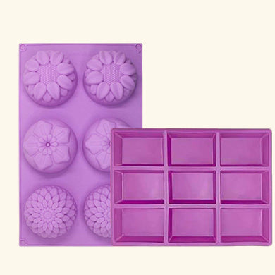 6 Cavity Round Flower + 9 Cavity Rectangle Soap Mold - Combo Pack