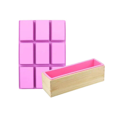 9 Cavity Rectangle Shape Soap Mold + Wooden Soap Mold 