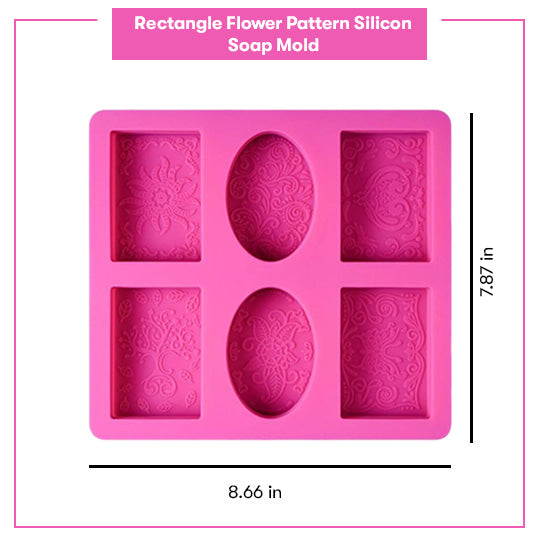 6 Flower Pattern Shape Rectangle Mold  + Wooden Rectangle Silicone Soap Mould- Combo Pack