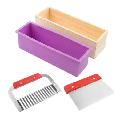 Wooden Rectangle Silicone Soap Mould + Soap Cutter