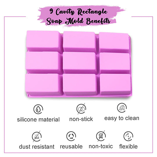 9 Cavity Rectangle Shape Soap Mold + Wooden Soap Mold - Combo Pack