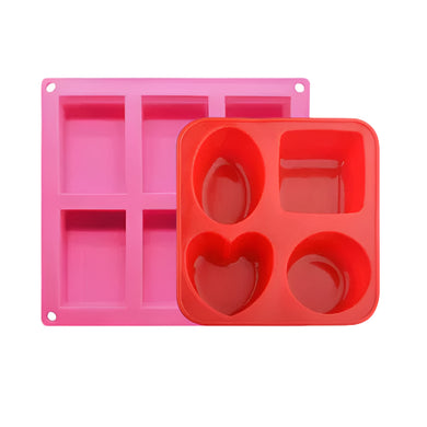 6 Cavity Rectangle Shape + 4 Cavity Circle Square Oval Heart Shape Soap Mold - Combo Pack