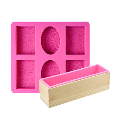 6 Flower Pattern Shape Rectangle Mold  + Wooden Rectangle Silicone Soap Mould- Combo Pack