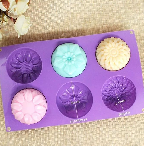 6 Round Flower Mold  + Wooden Rectangle Silicone Soap Mould- Combo Pack