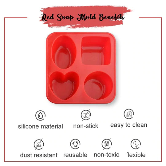 4 Cavity Silicone Soap Molds (Red Color)