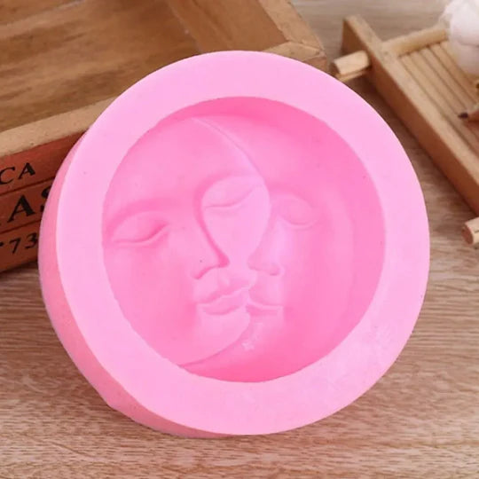 3D Sun Moon Face Soft Silicone Candle Mold