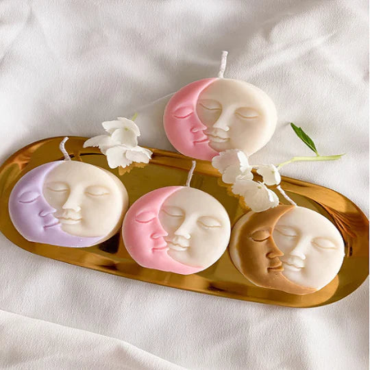 3D Sun Moon Face Soft Silicone Candle Mold - Buy 1 Get 1 Free